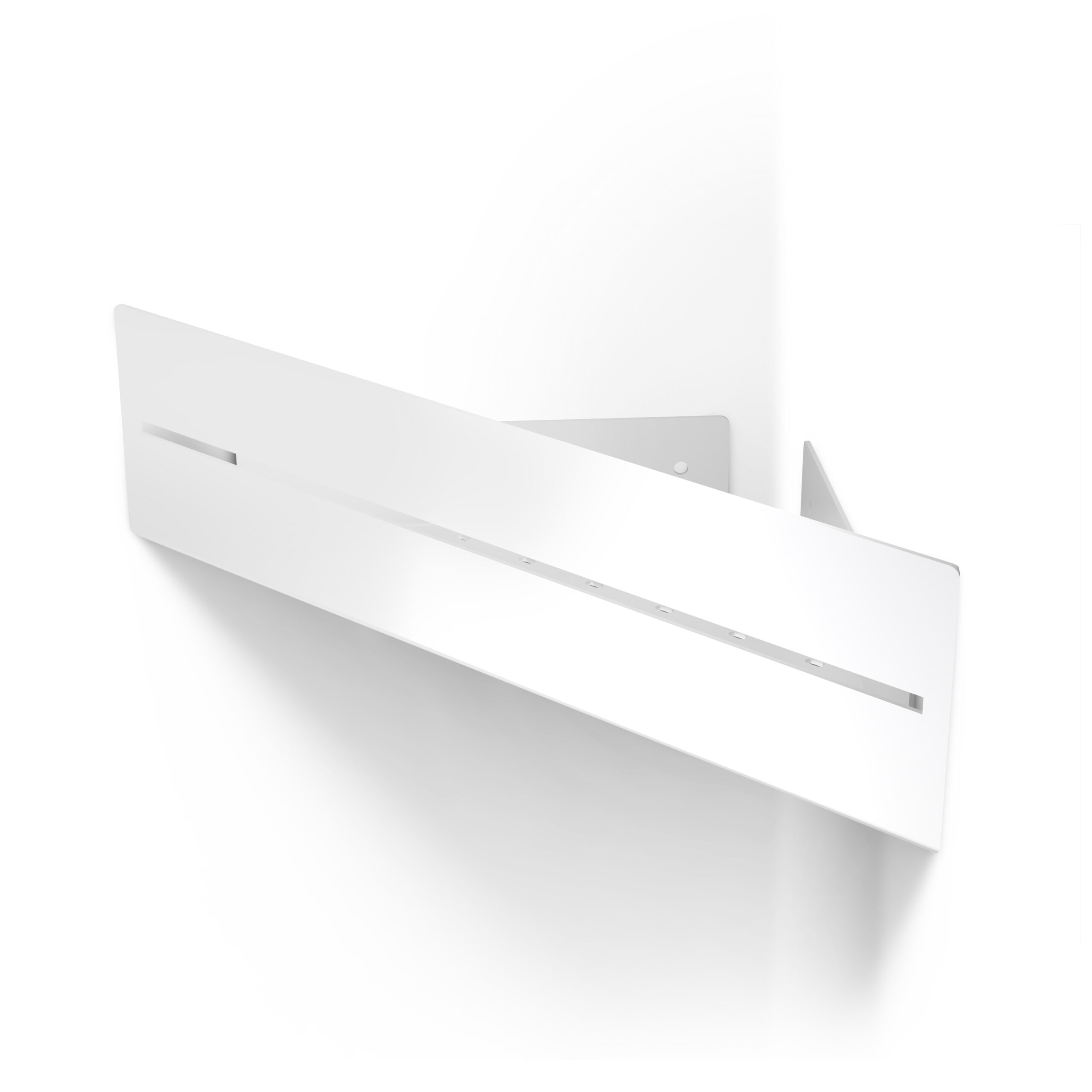 Elegancka, biała półka ścienna o nowoczesnym, minimalistycznym designie. Wykonana z wytrzymałego metalu, cechuje się wysoką jakością i odpornością na wilgoć, co czyni ją idealnym rozwiązaniem do łazienek. Subtelny wycięty wzór na środku dodaje lekkości konstrukcji, jednocześnie umożliwiając funkcjonalne odprowadzanie wody. Dzięki prostemu systemowi montażu na ścianie i uniwersalnemu stylowi, półka doskonale wpasowuje się w różnorodne aranżacje wnętrz, od nowoczesnych po skandynawskie.