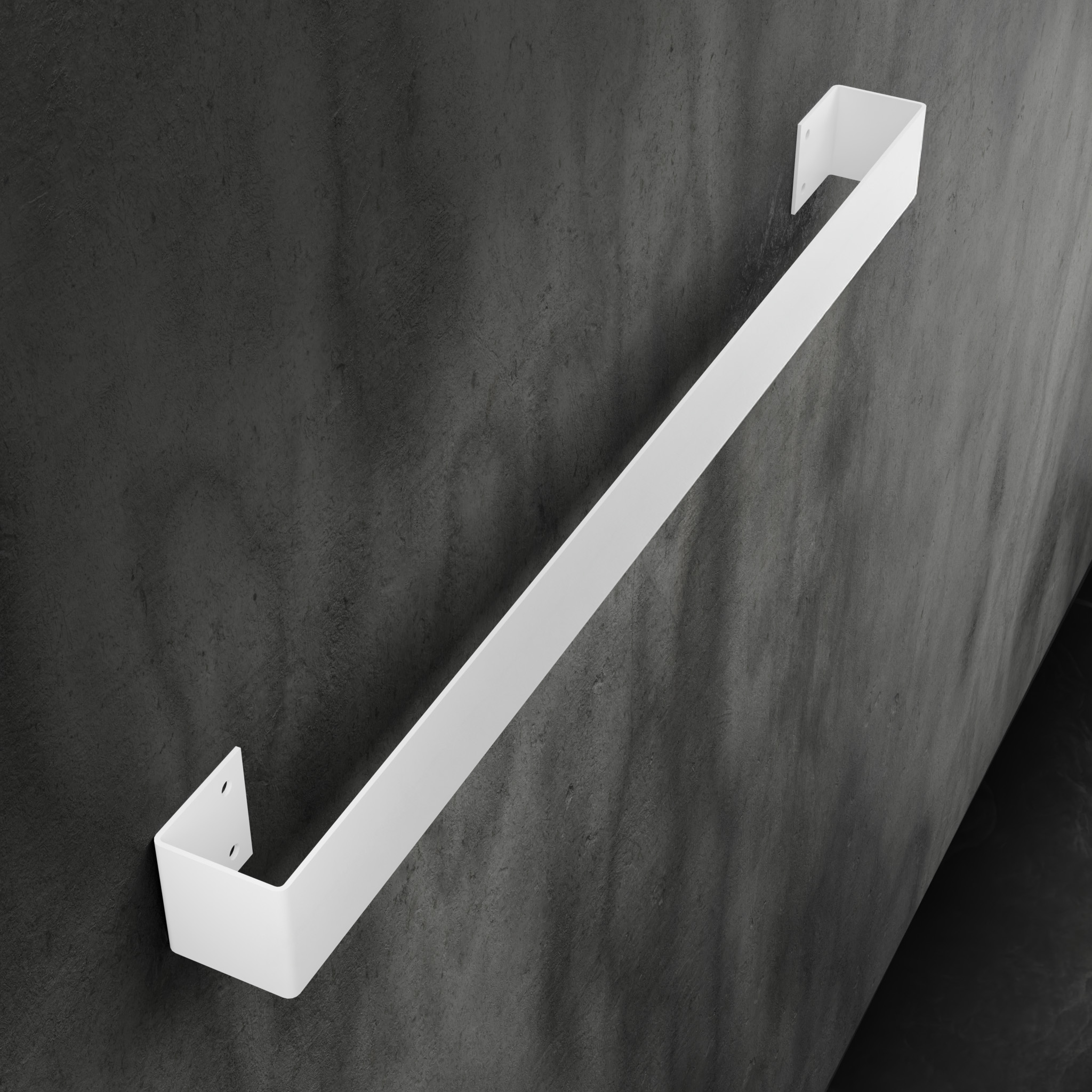 Minimalistyczny, biały wieszak na ręczniki wykonany z trwałego aluminium. Nowoczesny, loftowy design z podwójną belką, idealny do eleganckich i funkcjonalnych łazienek. Montowany na ścianie, zapewnia wygodne przechowywanie i szybki dostęp do ręczników.