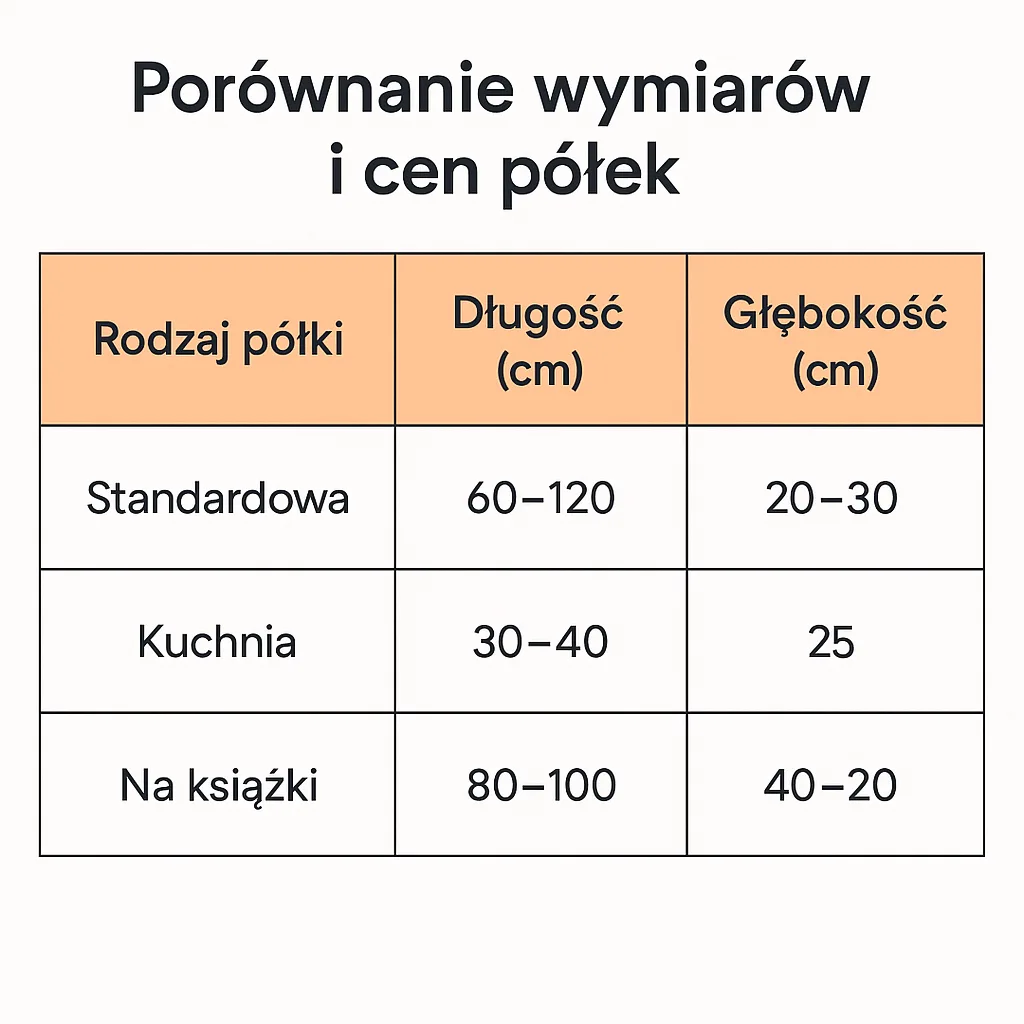 Porównanie wymiarów i cen półek 